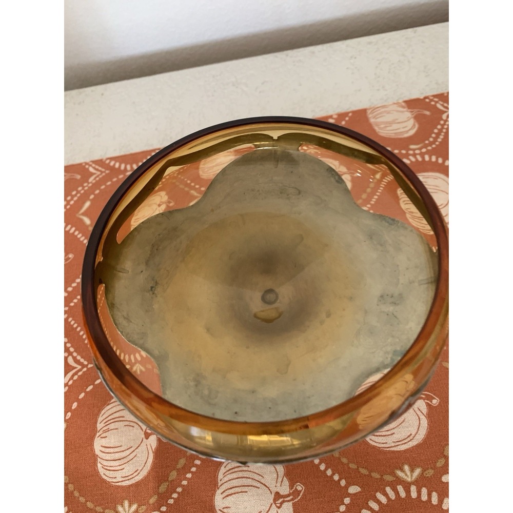Vintage Farber Bros Krome Kraft Amber Glass Compote Dish Art Deco Stemmed Bowl - Picture 5 of 6